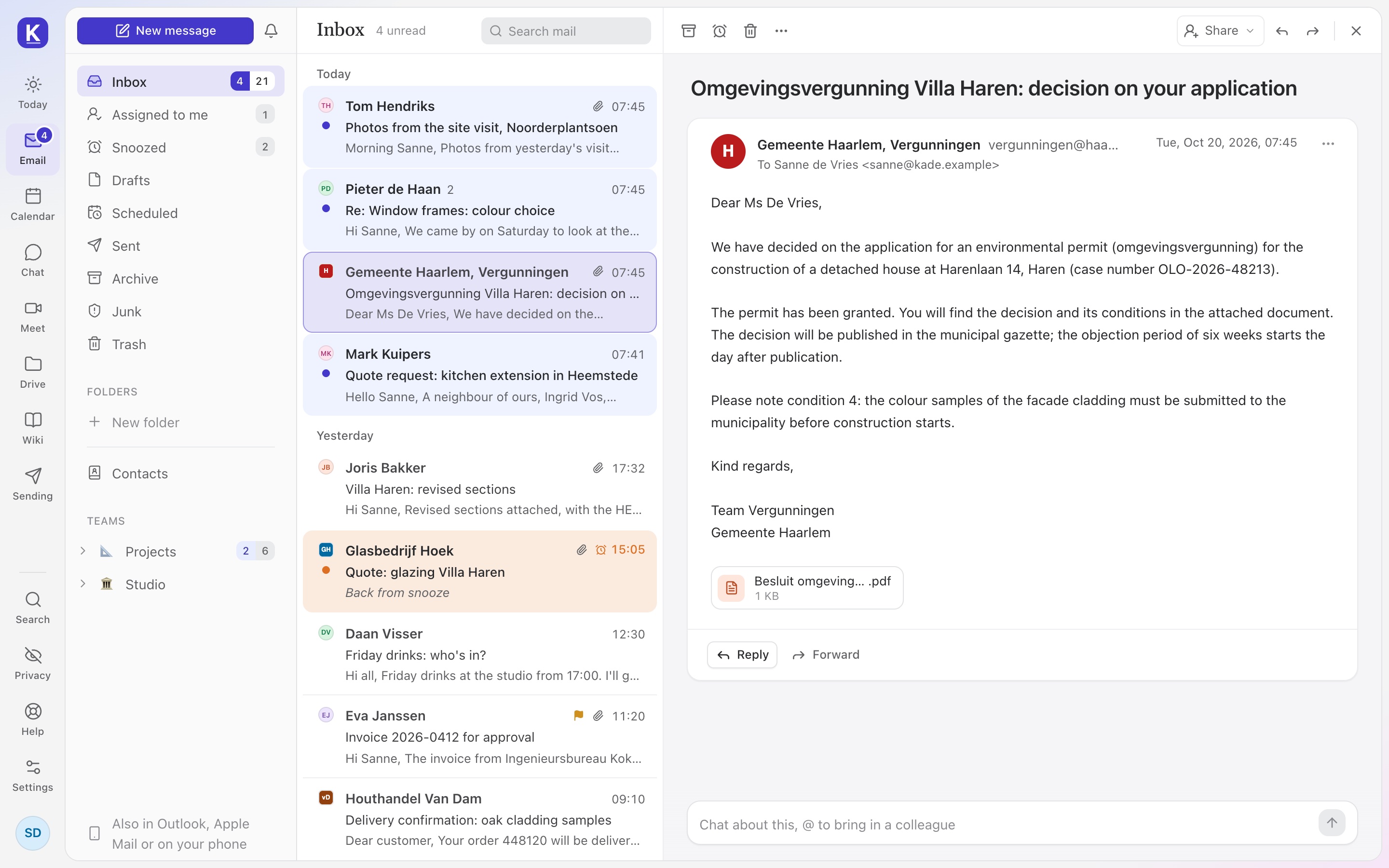 The inbox in Email.eu
